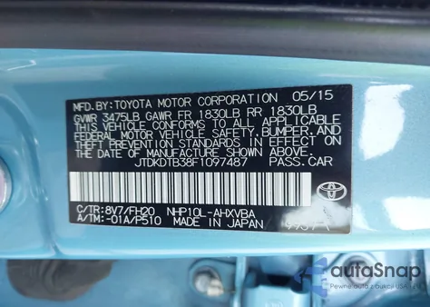 2015 Toyota Prius C One from USA, damaged, VIN JTDKDTB38F1097487